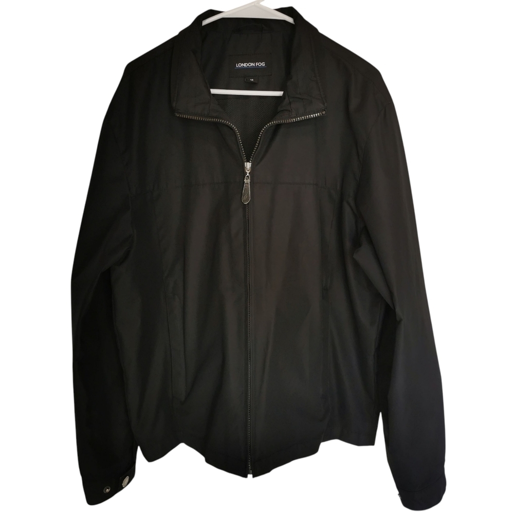 London Fog Men's Full Zip Mock Neck Black Wind/Rain Jacket - Sz M